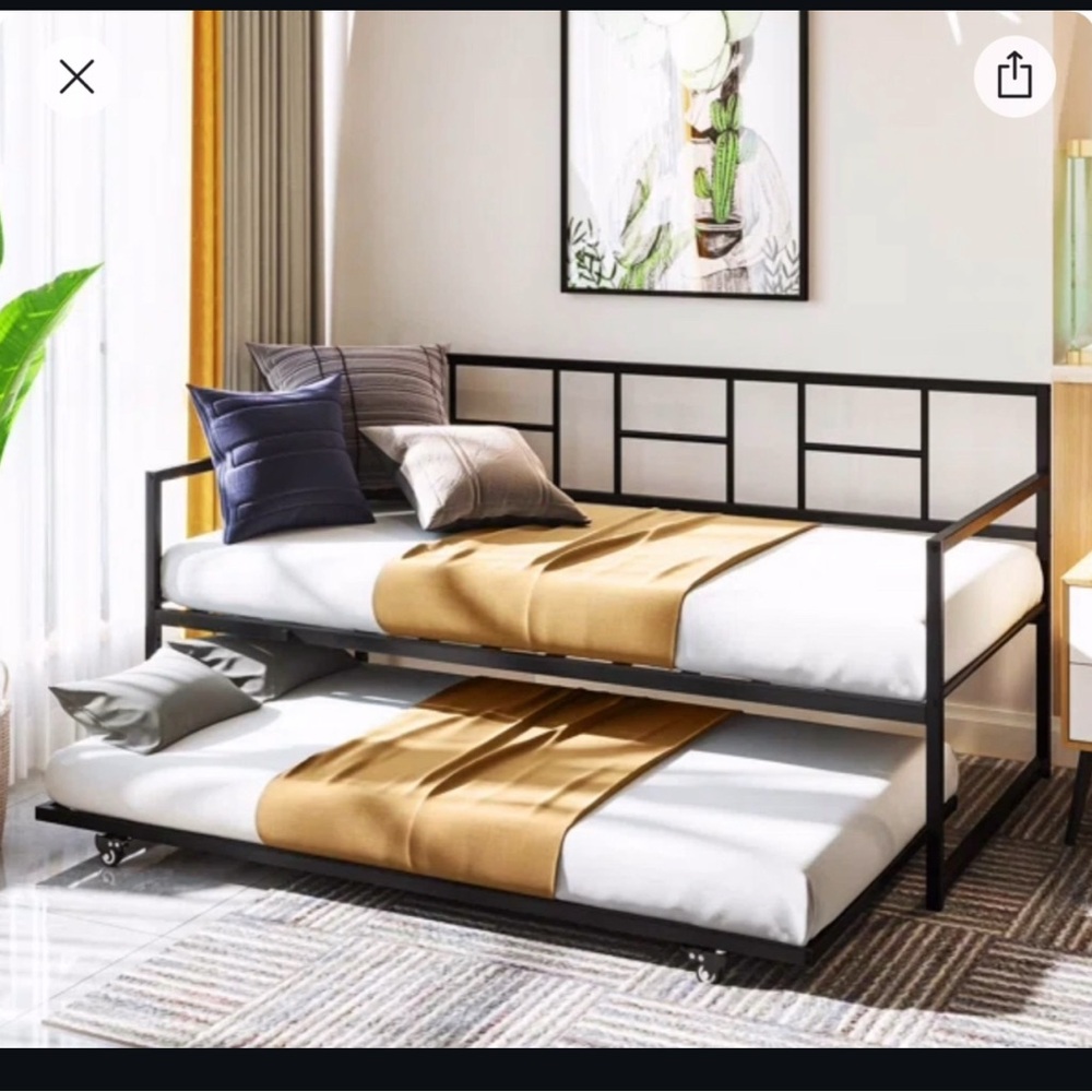 Modern Black Metal Daybed with Trundle and Gold Accents